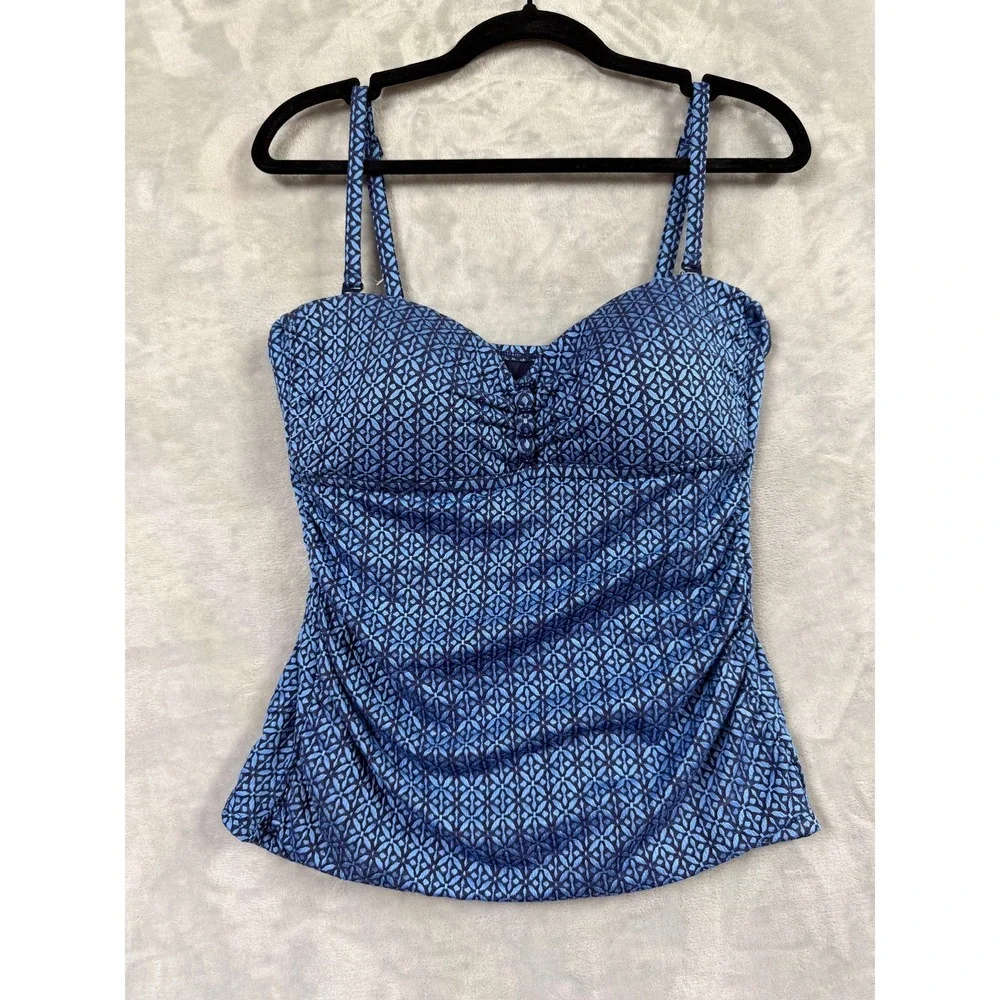 NWOT La Blanca Women's Charmed Coast Printed Bandeau Tankini Top Ruched 10 $105